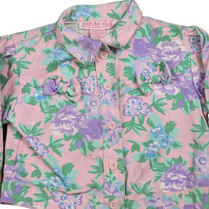 Vintage 80s 90s Petite Club Floral Denim Jean Jacket Pink Purple Girls 24 mo Bow